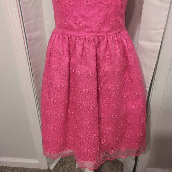Lilly Pulitzer Payton Pop Of Pink Fit & Flare Strapless Embroidered Dress 10 - Picture 3 of 9